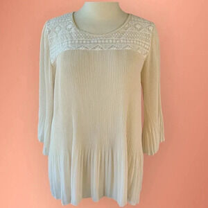 Cal Style USA Vintage Laced Accordion Pleats Chiffon Tops Blouse Size 2XL Beige